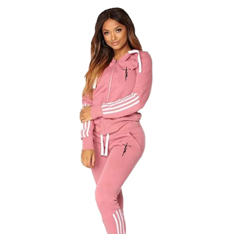 Womens Fashion Hoodie + Sweatpants 2-Piece Sweat Suits Tracksuits Hooded Jogging Sports Suits Baseball Uniforms Track Suits