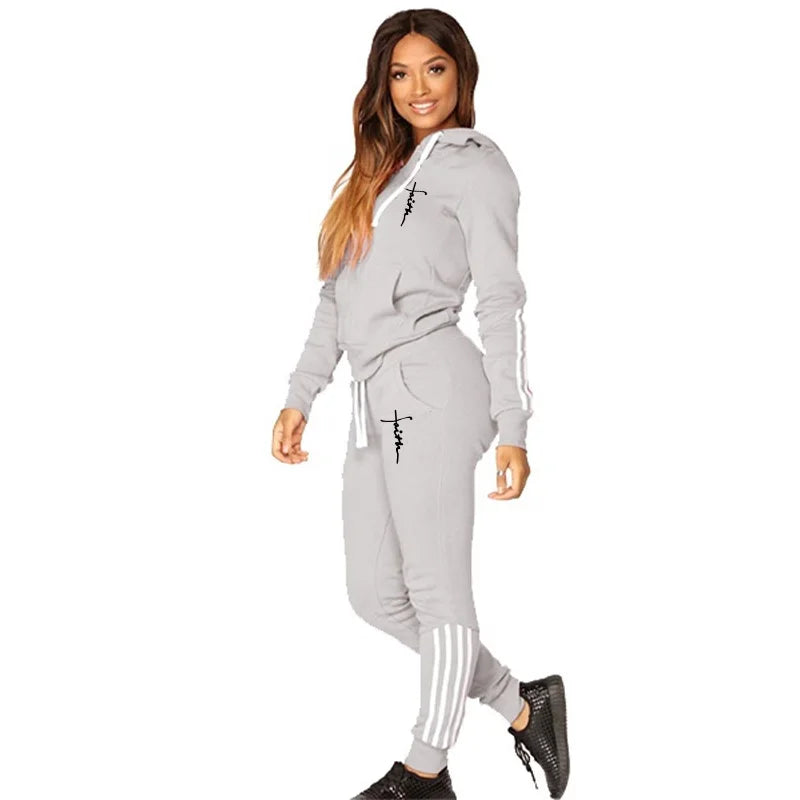 Womens Fashion Hoodie + Sweatpants 2-Piece Sweat Suits Tracksuits Hooded Jogging Sports Suits Baseball Uniforms Track Suits